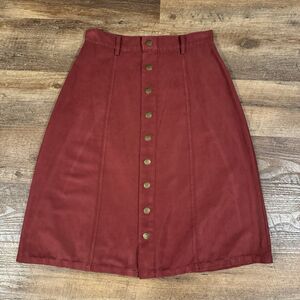 Re:Named Women’s Burgundy Faux Suede Snap Front Size S High Waist Skirt Academia